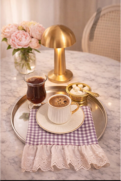 NURGİTA HOME Fistolu Ucu Fırfırlı Duck Keten Kahve Yanı Sunumluk Peçetesi & K...