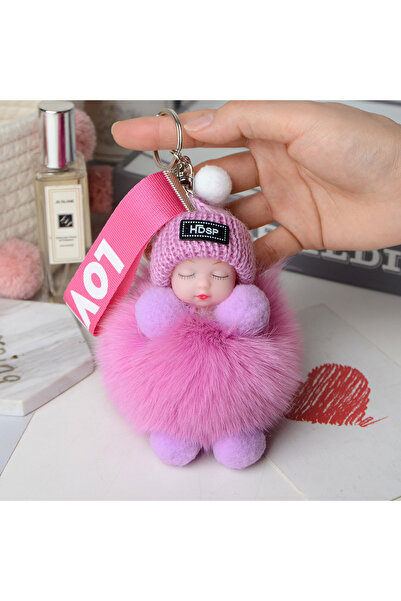 Choice1 light purple Pompom Sleeping Baby Keychain Cute Fluffy Plush Doll Key...