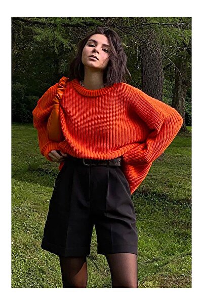 LC Waikiki Nevavm Orange Oval Collar Basic Sweater with Difference Mg1264