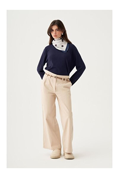 LC Waikiki Nevavm Navy Blue-Skirted Hem Curling Knitwear Sweater