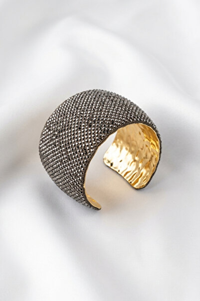 PETEK AKSESUAR Stone-Encropped Thick Evening Dress Stylish Clamp Bracelet