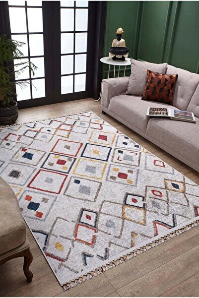 halinet Halı.Net Cream Modern Washable Non-Slip Living Room Carpet Haln-Hln5018