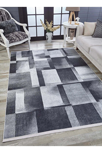 halinet Halı.Net Anthracite Modern Washable Non-Slip Living Room Carpet Haln-...