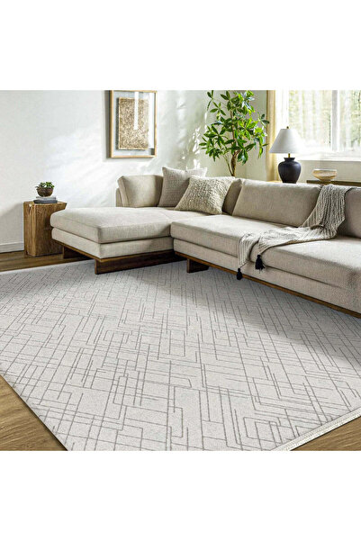 halinet Halı.Net White Modern Washable Non-Slip Living Room Carpet Lxs-Nadide...