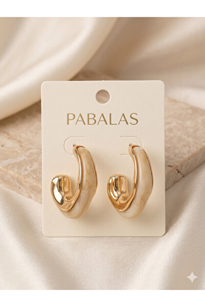 PABALAS أقراط نسائية ذهبية كريمية اللون - موديل أقراط عصرية بسيطة الطراز