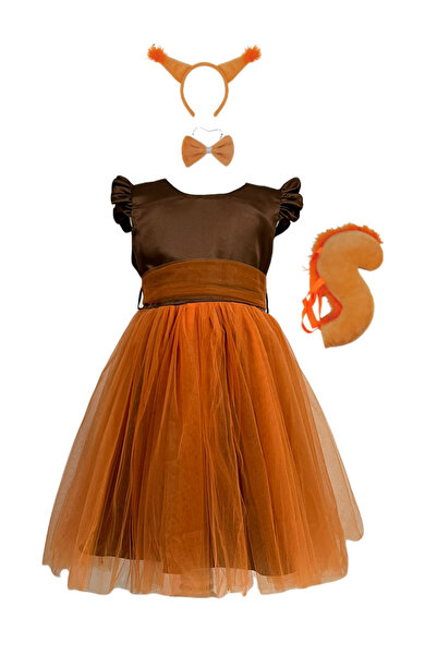 Funny Party Shop Costum serbare fete Veverita portocalie, rochie, bentita, co...