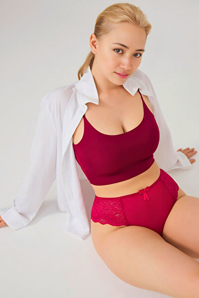 Homay Plus Size Transparent Brazilian Panties with Tulle Detail on the Front ...