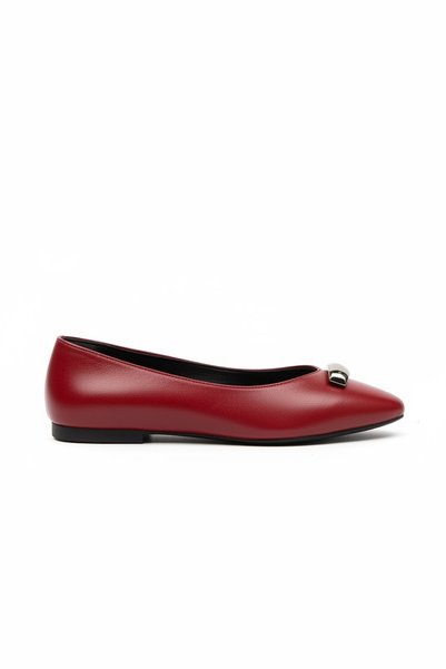 SHOEBELLAS Seka Red Silver Buckle Detailed Women's Ballerinas