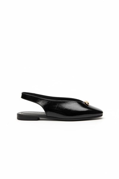 SHOEBELLAS Skas Siyah Gold Toka Detaylı Kadın Babet