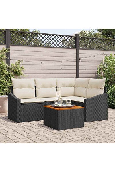 vidaxl Set de canapele pentru gradina 5 pcs Negru È™i Crem poliratan
