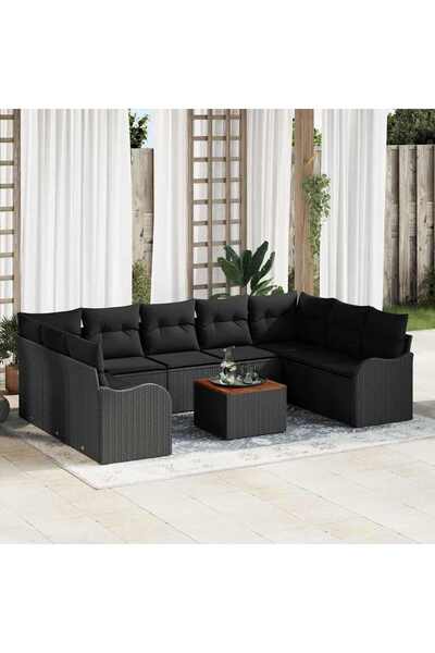 vidaxl Set de canapele pentru gradina 10 pcs Negru poliratan