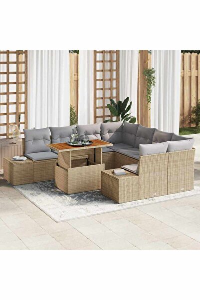 vidaxl Set de canapele pentru gradina 9 pcs Bej Rattan poli