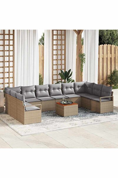 vidaxl Set de canapele pentru gradina cu perna 11 pcs Bej poliratan
