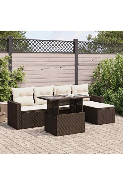 vidaxl Set canapele de gradina cu perne, 6 piese, maro, poliratan