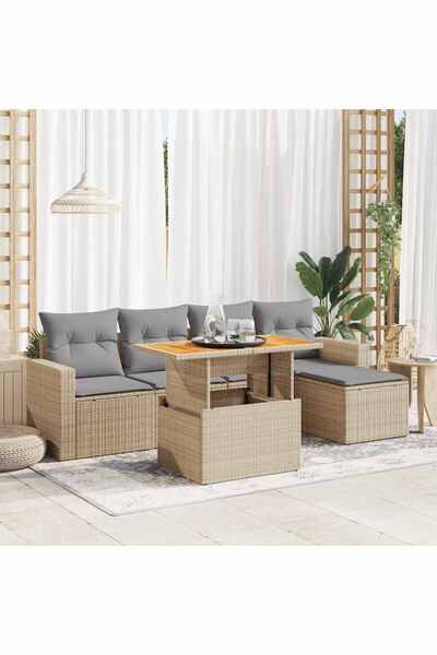 vidaxl Set canapele de gradina cu perne, 6 piese, bej, poliratan