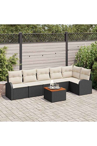 vidaxl Set de canapele pentru gradina cu perna 7 pcs Negru poliratan