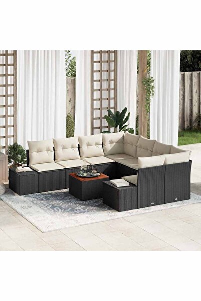 vidaxl Set de canapele pentru gradina cu perna 9 pcs Negru poliratan