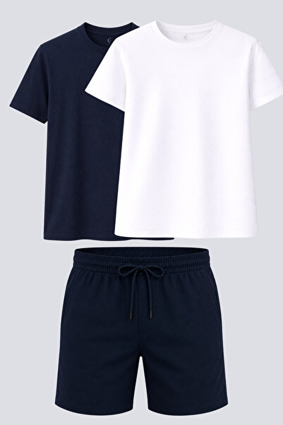 Freemen Men's Linen Shorts & Navy Blue - White Basic Cotton T-Shirt – Comfort...