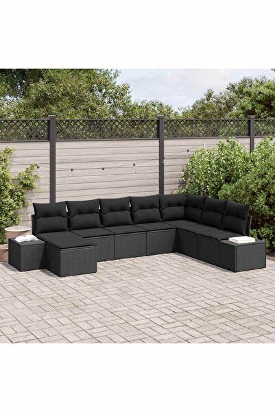 vidaxl Set de canapele pentru gradina cu perna 8 pcs Negru poliratan