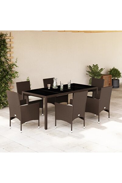 vidaxl Set mobilier de gradina cu perne, 7 piese, poliratan È™i sticla