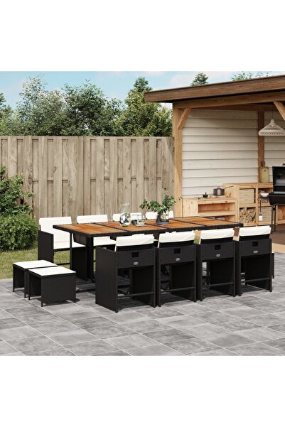 vidaxl Set mobilier de gradina cu perne, 13 piese, negru, poliratan