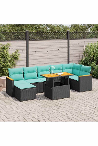 vidaxl Set mobilier gradina perne 8 piese negru, poliratan/lemn acacia