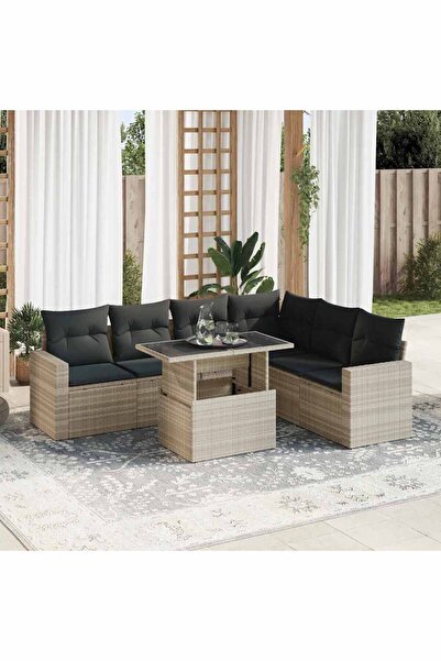 vidaxl Set canapele de gradina cu perne, 7piese gri deschis poliratan