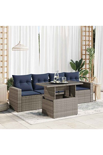 vidaxl Set canapea de gradina cu perne, 5 piese, poliratan/lemn acacia