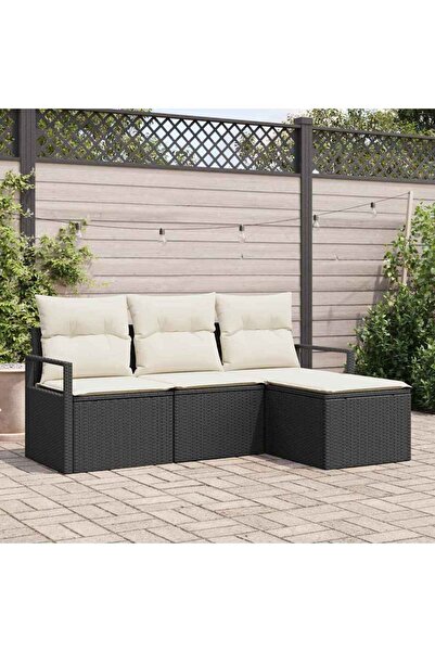 vidaxl Set de canapea cu perna 4 pcs Negru poliratan