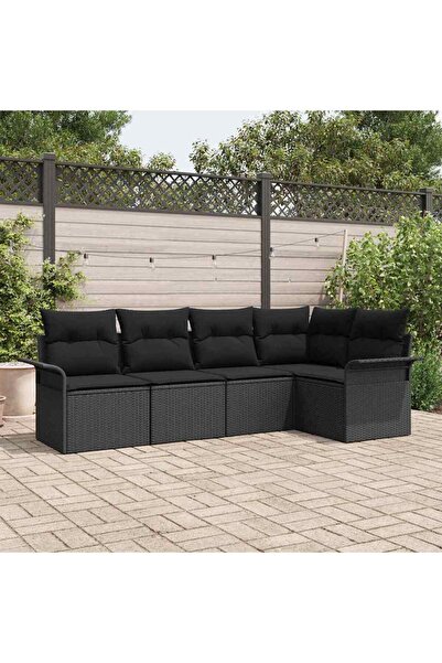vidaxl Set de canapele pentru gradina 5 pcs Negru poliratan