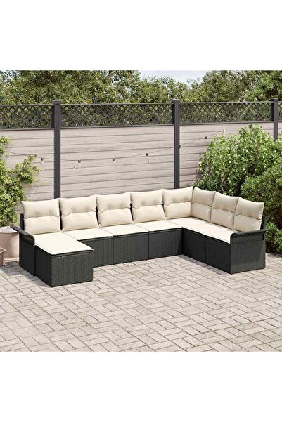 vidaxl Set de canapele pentru gradina cu perna 8 pcs Negru Rattan poli