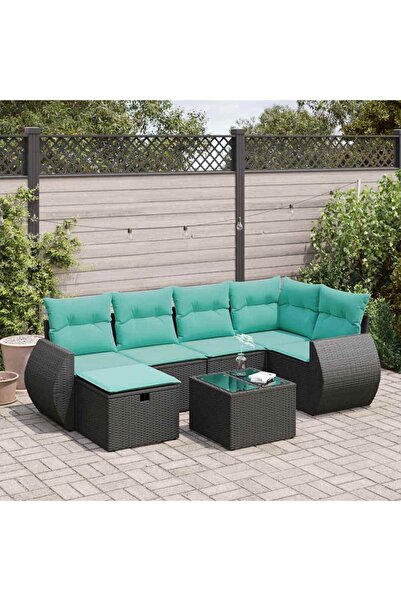 vidaxl Set canapele de gradina cu perne, 7 piese, negru, poliratan