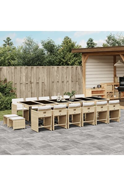 vidaxl Set mobilier de gradina cu perne, 17 piese, bej, poliratan