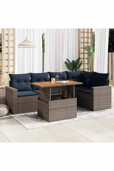 vidaxl Set mobilier gradina cu perne, 6 piese, gri, poliratan