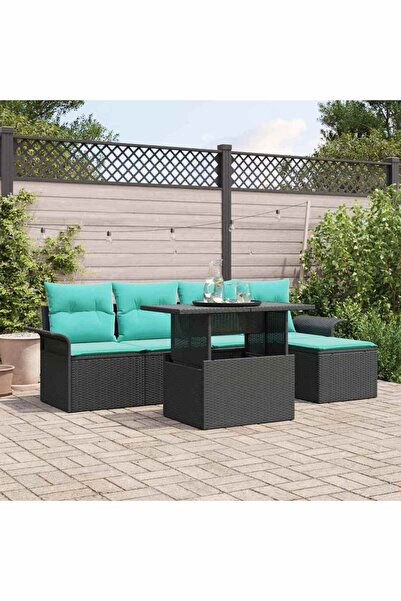 vidaxl Set de canapele pentru gradina cu perna 6 pcs Negru poliratan