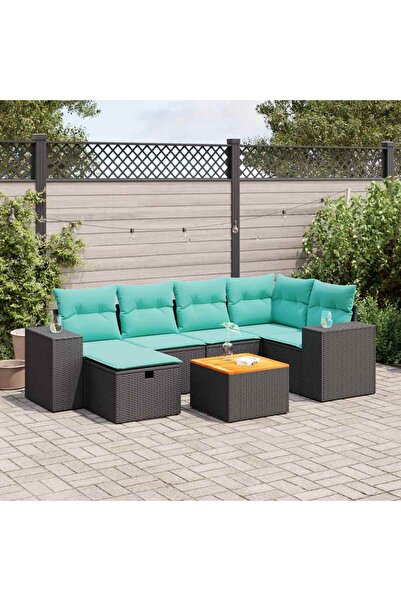 vidaxl Set canapele de gradina cu perne, 7 piese, negru, poliratan