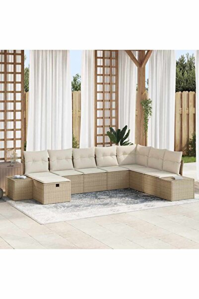vidaxl Set de canapele pentru gradina cu perna 8 pcs Bej poliratan