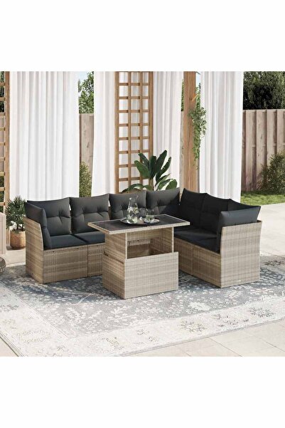 vidaxl Set canapele de gradina cu perne, 7piese gri deschis poliratan