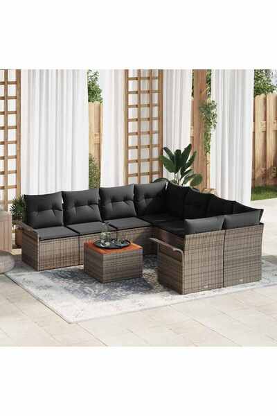 vidaxl Set de canapele pentru gradina cu perna 9 pcs Gri poliratan