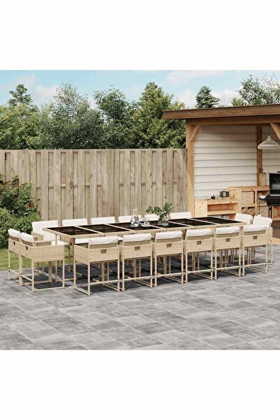 vidaxl Set mobilier de gradina cu perne, 17 piese, bej, poliratan