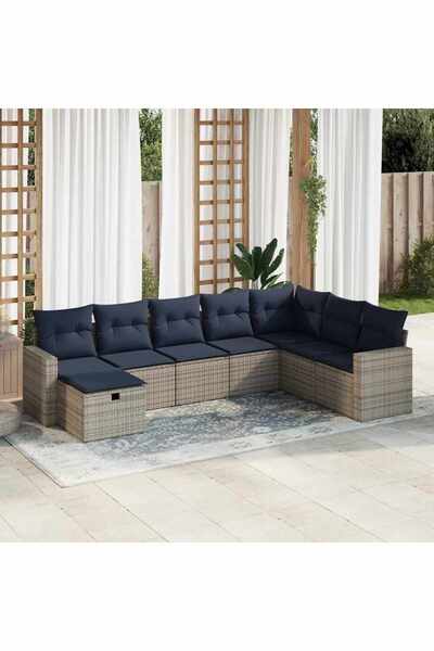 vidaxl Set canapele de gradina cu perne, 8 piese, gri, poliratan