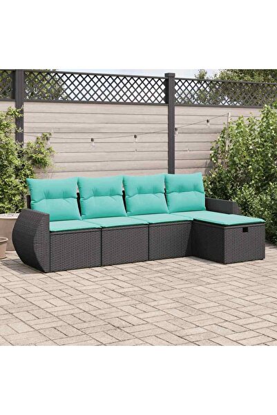 vidaxl Set mobilier de gradina cu perne, 5 piese, negru, poliratan