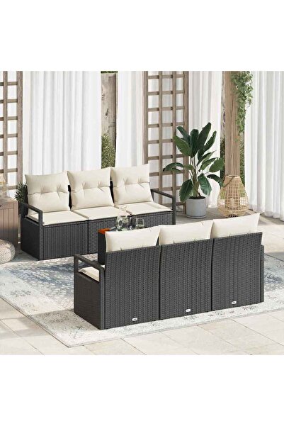 vidaxl Set de canapele pentru gradina 7 pcs Negru È™i Crem poliratan