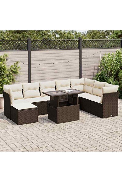 vidaxl Set canapele de gradina cu perne, 9 piese, maro, poliratan