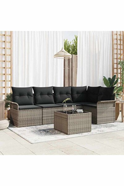 vidaxl Set de canapele pentru gradina cu perna 6 pcs Gri Rattan poli