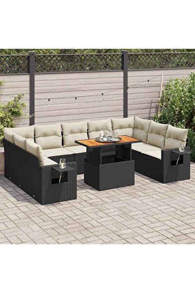 vidaxl Set canapele de gradina cu perne, 10 piese, negru, poliratan