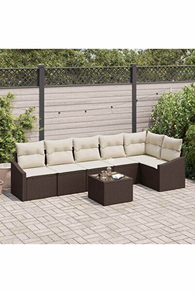 vidaxl Set de canapea cu perna 7 pcs Maro poliratan