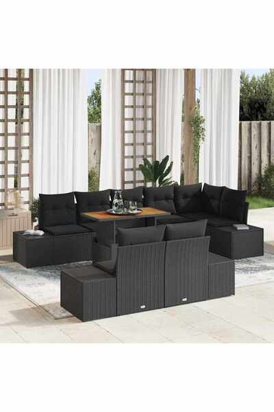 vidaxl Set de canapele pentru gradina 9 pcs Negru Rattan poli
