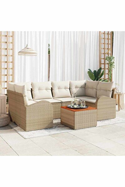vidaxl Set de canapele pentru gradina 7 pcs Bej È™i crem poliratan