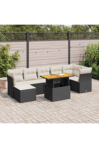 vidaxl Set mobilier de gradina cu perne, 8 piese, negru, poliratan